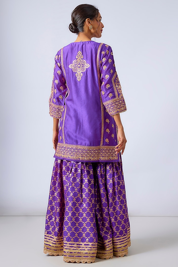 Purple Handwoven Silk Brocade Gharara Set by GOPI VAID at Pernia's Pop Up Shop