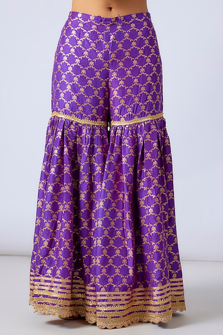 Purple Handwoven Silk Brocade Gharara Set by GOPI VAID at Pernia's Pop Up Shop