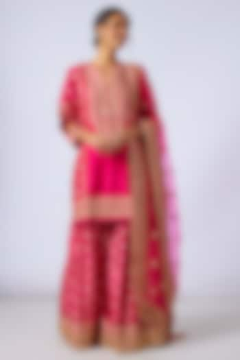 Pink Handwoven Silk Brocade Gharara Set by GOPI VAID at Pernia's Pop Up Shop