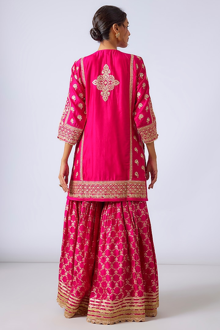 Pink Handwoven Silk Brocade Gharara Set by GOPI VAID at Pernia's Pop Up Shop