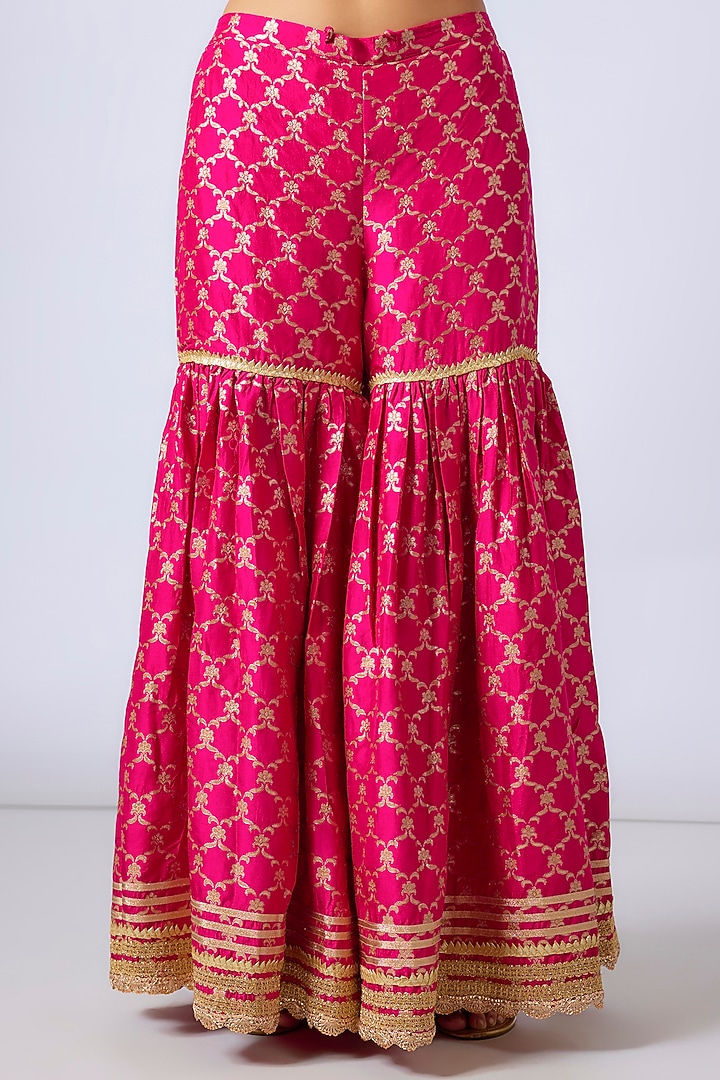 Pink Handwoven Silk Brocade Gharara Set by GOPI VAID at Pernia's Pop Up Shop