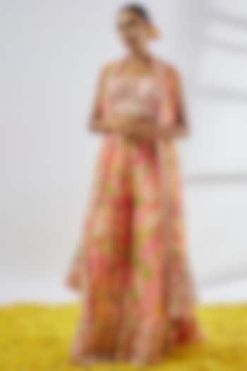 Pink Chiffon Floral Printed Pant Set by GOPI VAID at Pernia's Pop Up Shop