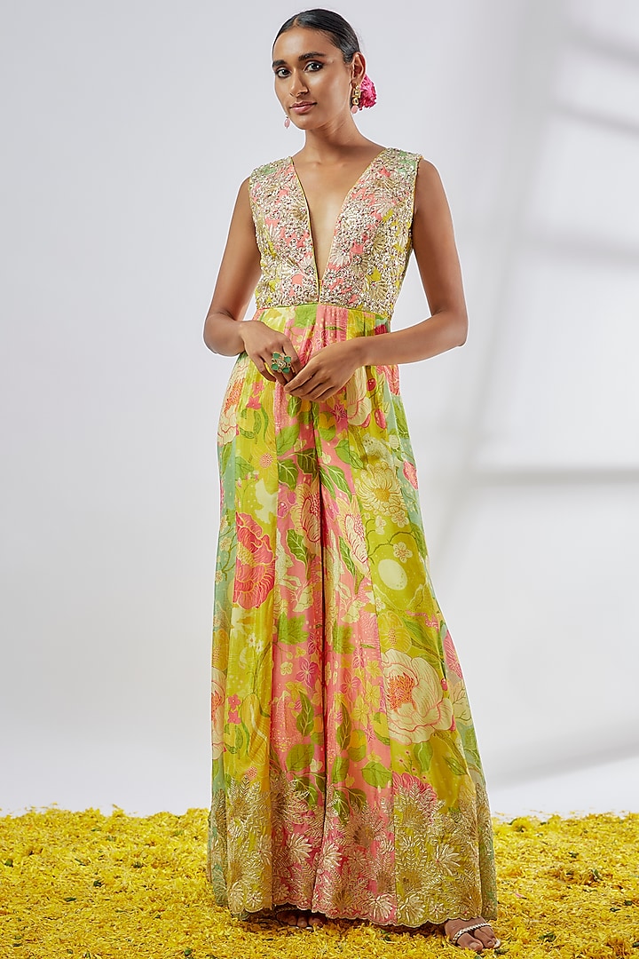 Multi-Colored Chiffon Floral Printed Jumpsuit by GOPI VAID at Pernia's Pop Up Shop