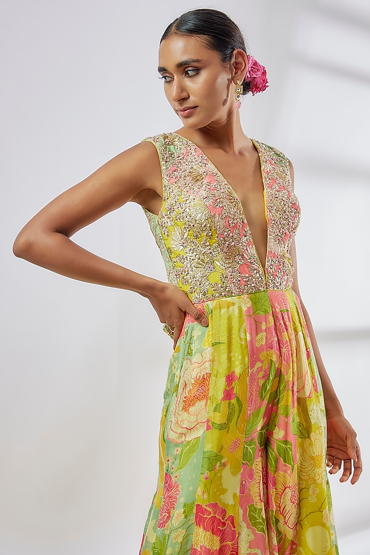 Multi-Colored Chiffon Floral Printed Jumpsuit by GOPI VAID at Pernia's Pop Up Shop