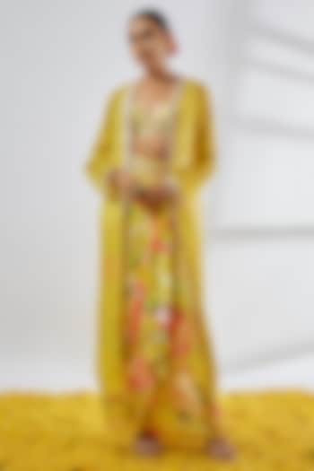 Yellow Chiffon Bead Embellished Jacket Set by Gopi Vaid at Pernia's Pop Up Shop