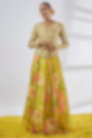 Yellow Organza Printed Wedding Lehenga Set by Gopi Vaid at Pernia's Pop Up Shop