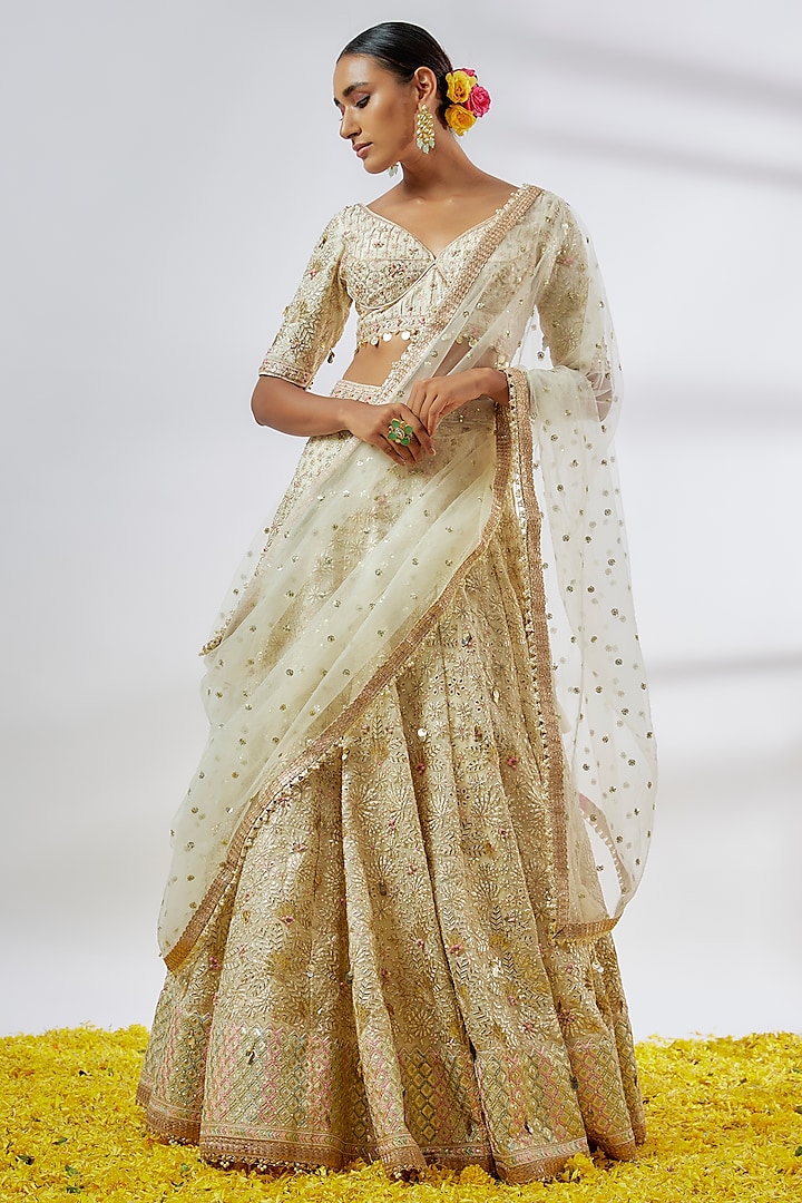 Ivory Organza Embroidered Wedding Lehenga Set by Gopi Vaid at Pernia's Pop Up Shop