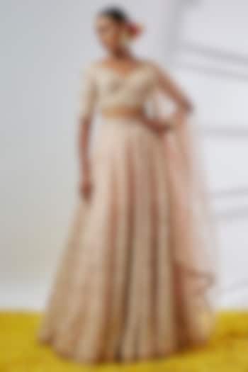 Blush Pink Organza Embroidered Wedding Lehenga Set by Gopi Vaid at Pernia's Pop Up Shop
