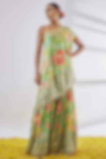 Green Chiffon Embroidered Wedding Sharara Set by Gopi Vaid at Pernia's Pop Up Shop