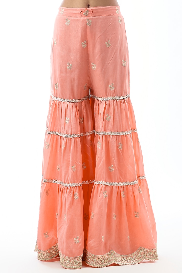 Coral Pink Cotton Embroidered Wedding Sharara Set by GOPI VAID at Pernia's Pop Up Shop