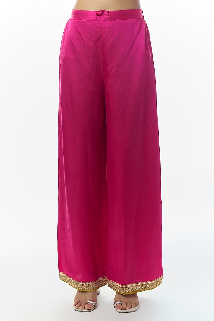 Rani Pink Tussar Motifs Embroidered Kurta Set by Gopi Vaid at Pernia's Pop Up Shop