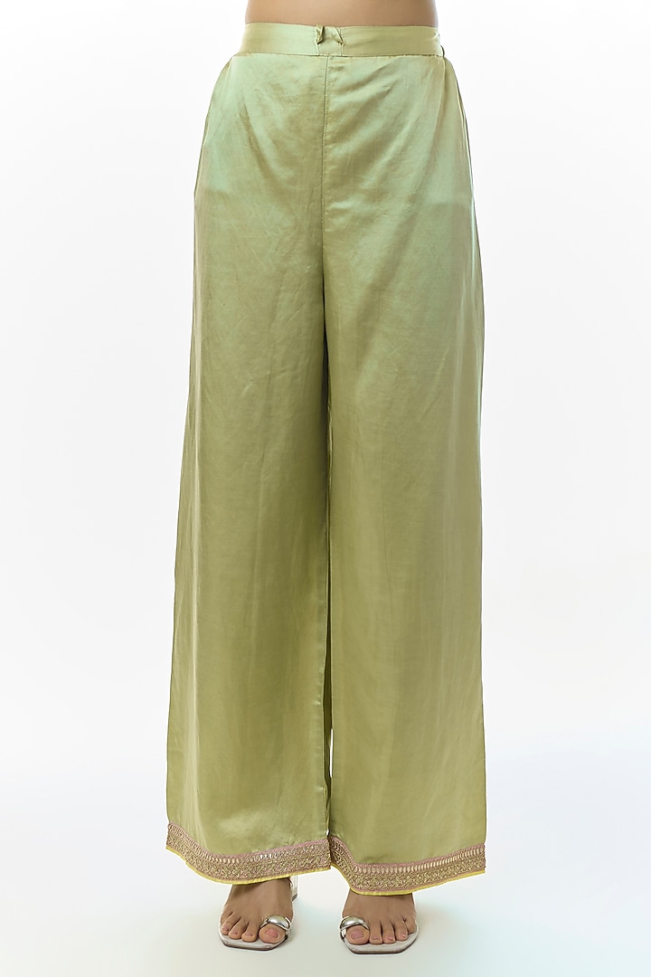 Pista Green Tussar Motifs Embroidered Kurta Set by Gopi Vaid at Pernia's Pop Up Shop