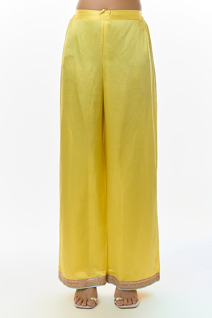 Yellow Tussar Motifs Embroidered Kurta Set by Gopi Vaid at Pernia's Pop Up Shop