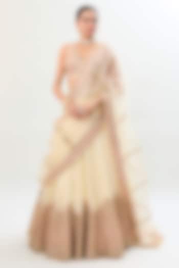 Ivory Tussar Thread Embellished Flared Wedding Lehenga Set by Gopi Vaid at Pernia's Pop Up Shop