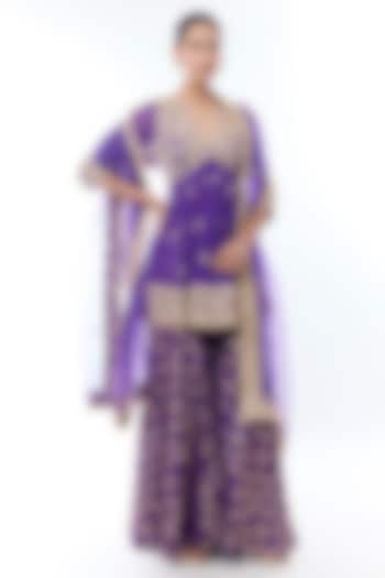 Purple Brocade Wedding Sharara Set by GOPI VAID at Pernia's Pop Up Shop