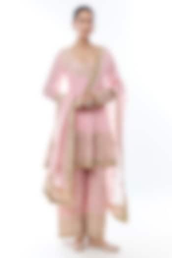 Pink Georgette Floral Embroidered Wedding Anarkali Set by GOPI VAID at Pernia's Pop Up Shop