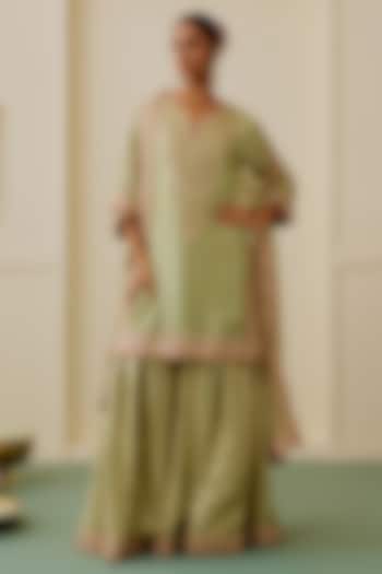 Pista Green Brocade Embellished Wedding Sharara Set by GOPI VAID at Pernia's Pop Up Shop
