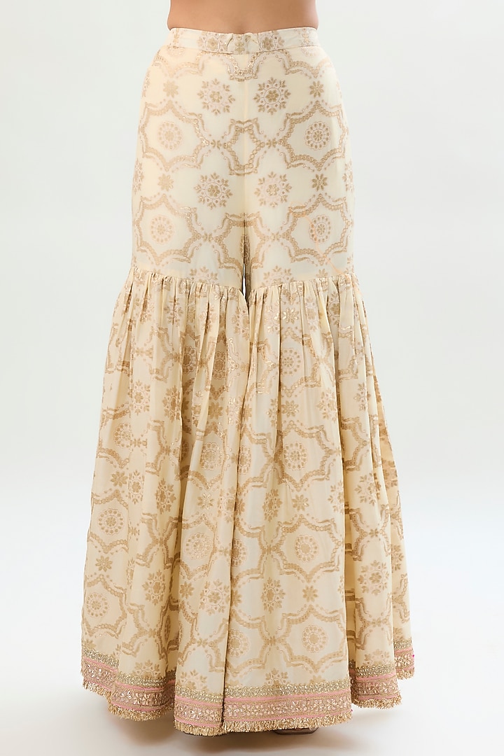 Ivory Brocade Gold Embroidered Wedding Sharara Set by Gopi Vaid at Pernia's Pop Up Shop