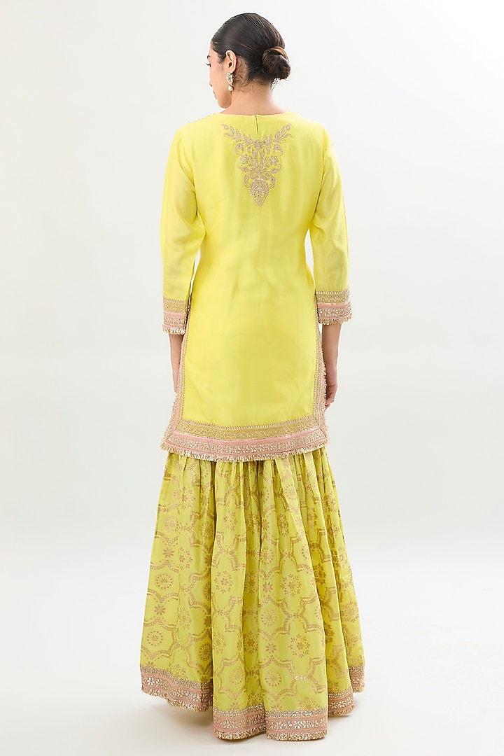 Yellow Brocade Gold Embroidered Wedding Sharara Set by Gopi Vaid at Pernia's Pop Up Shop