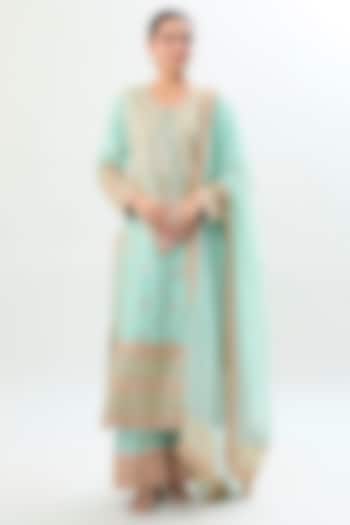 Ice Blue Brocade Zari Embroidered Kurta Set by Gopi Vaid at Pernia's Pop Up Shop