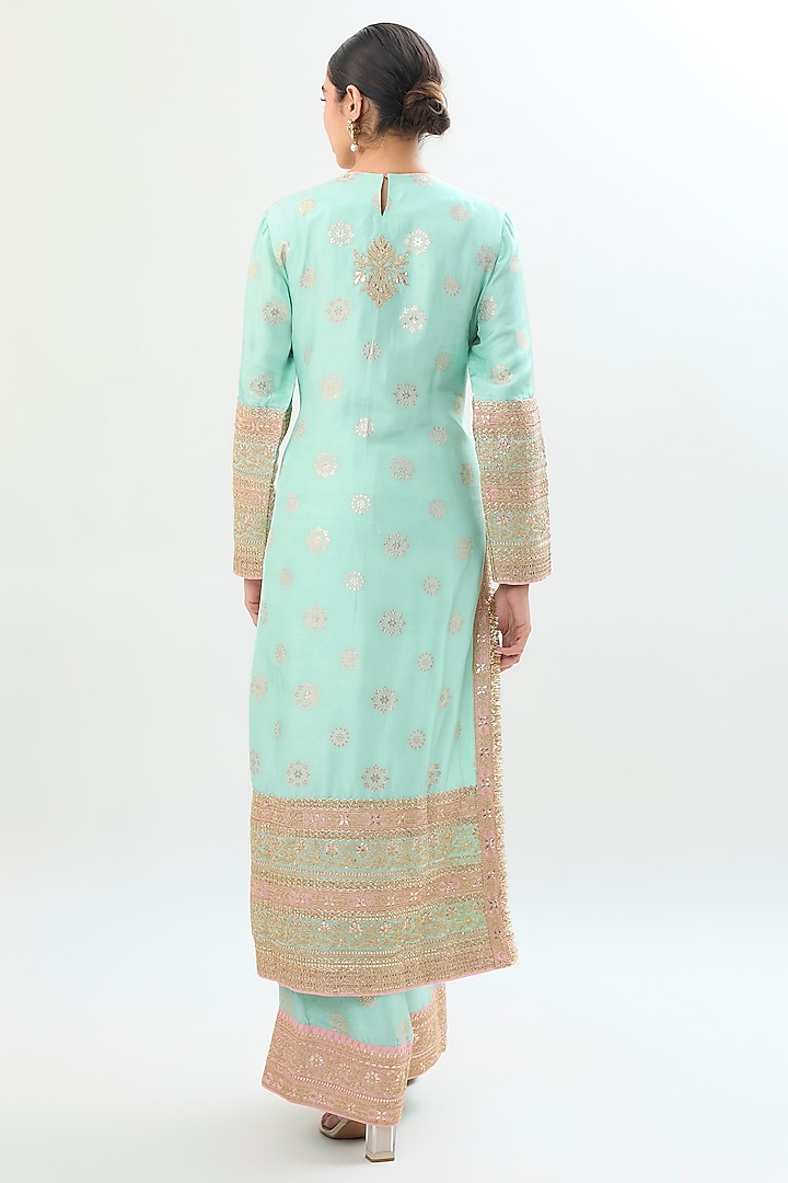 Ice Blue Brocade Zari Embroidered Kurta Set by Gopi Vaid at Pernia's Pop Up Shop