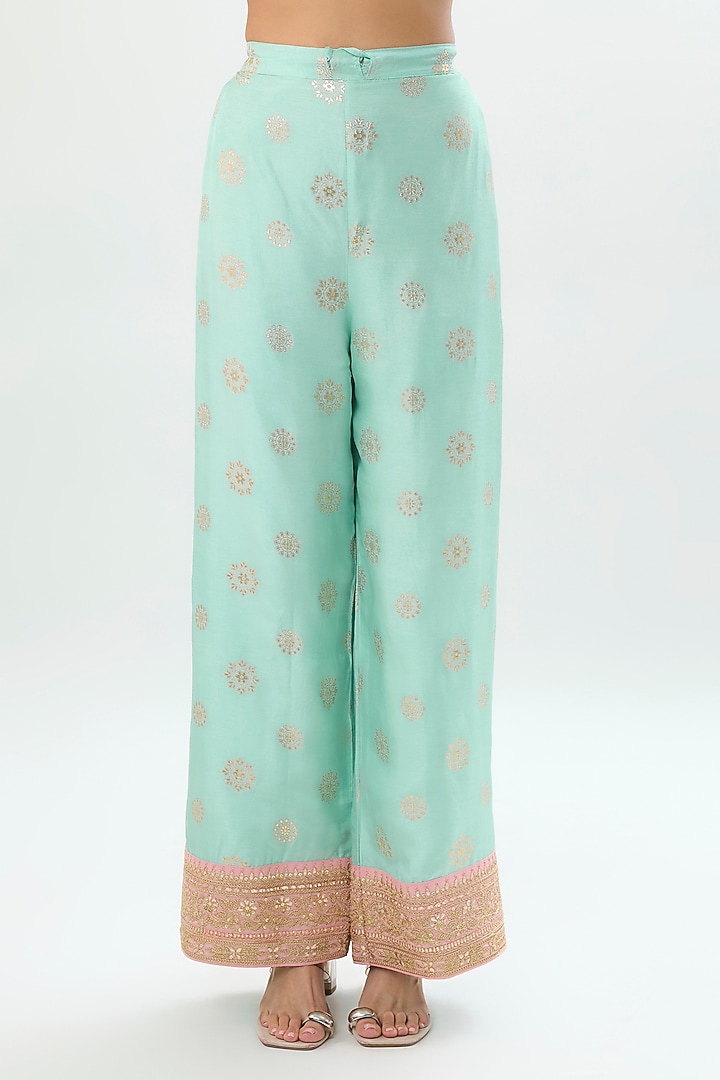 Ice Blue Brocade Zari Embroidered Kurta Set by Gopi Vaid at Pernia's Pop Up Shop