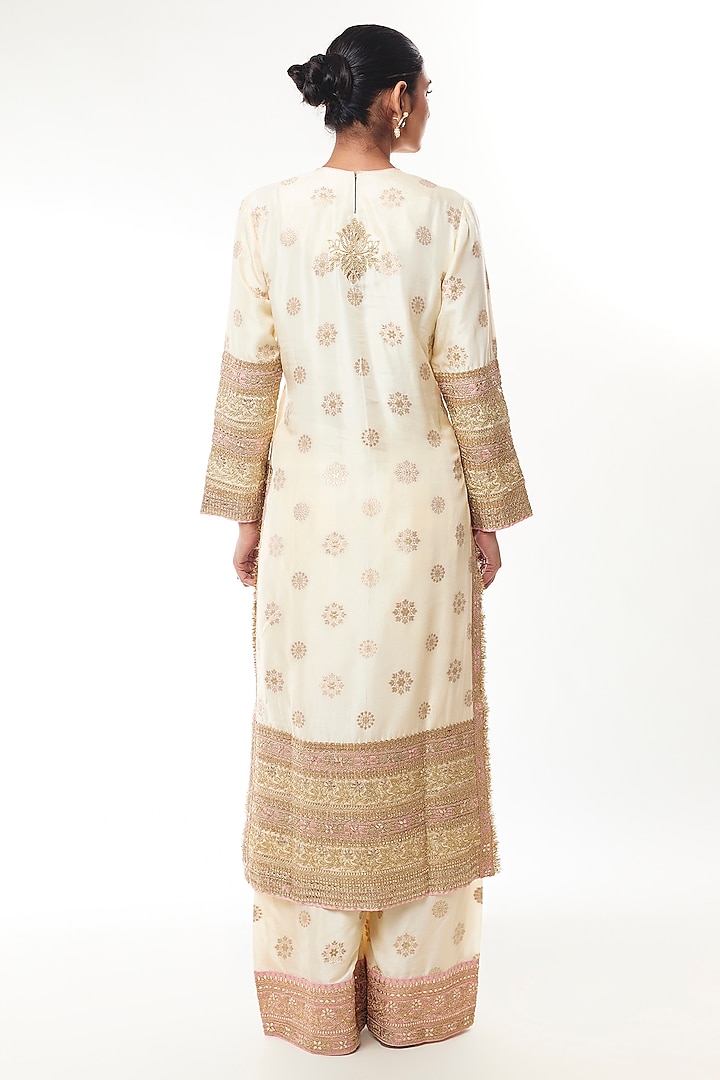 Ivory Brocade Zari Embroidered Kurta Set by GOPI VAID at Pernia's Pop Up Shop