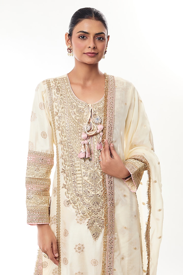 Ivory Brocade Zari Embroidered Kurta Set by GOPI VAID at Pernia's Pop Up Shop