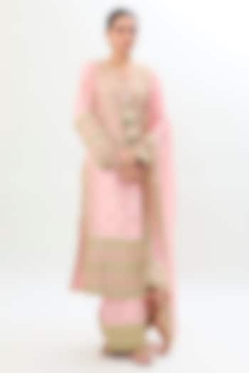 Pastel Pink Brocade Zari Embroidered Kurta Set by Gopi Vaid at Pernia's Pop Up Shop