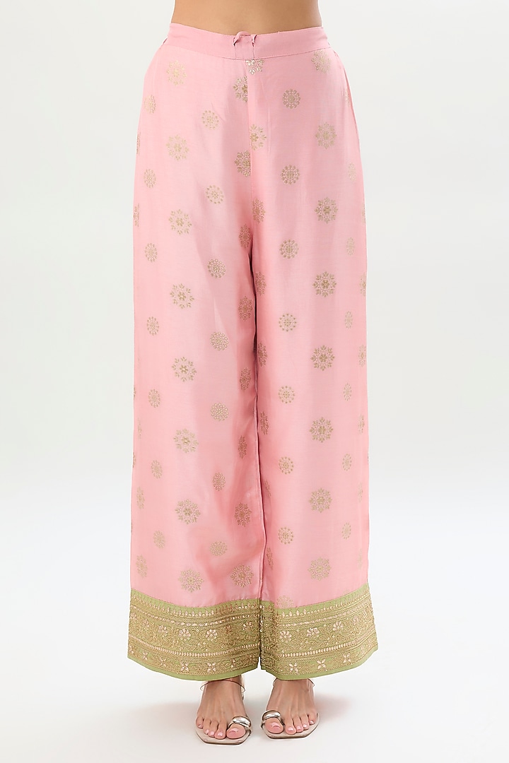 Pastel Pink Brocade Zari Embroidered Kurta Set by Gopi Vaid at Pernia's Pop Up Shop
