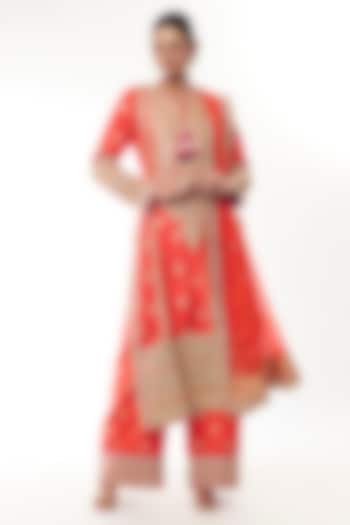 Orange Brocade Zari Embroidered Kurta Set by GOPI VAID at Pernia's Pop Up Shop