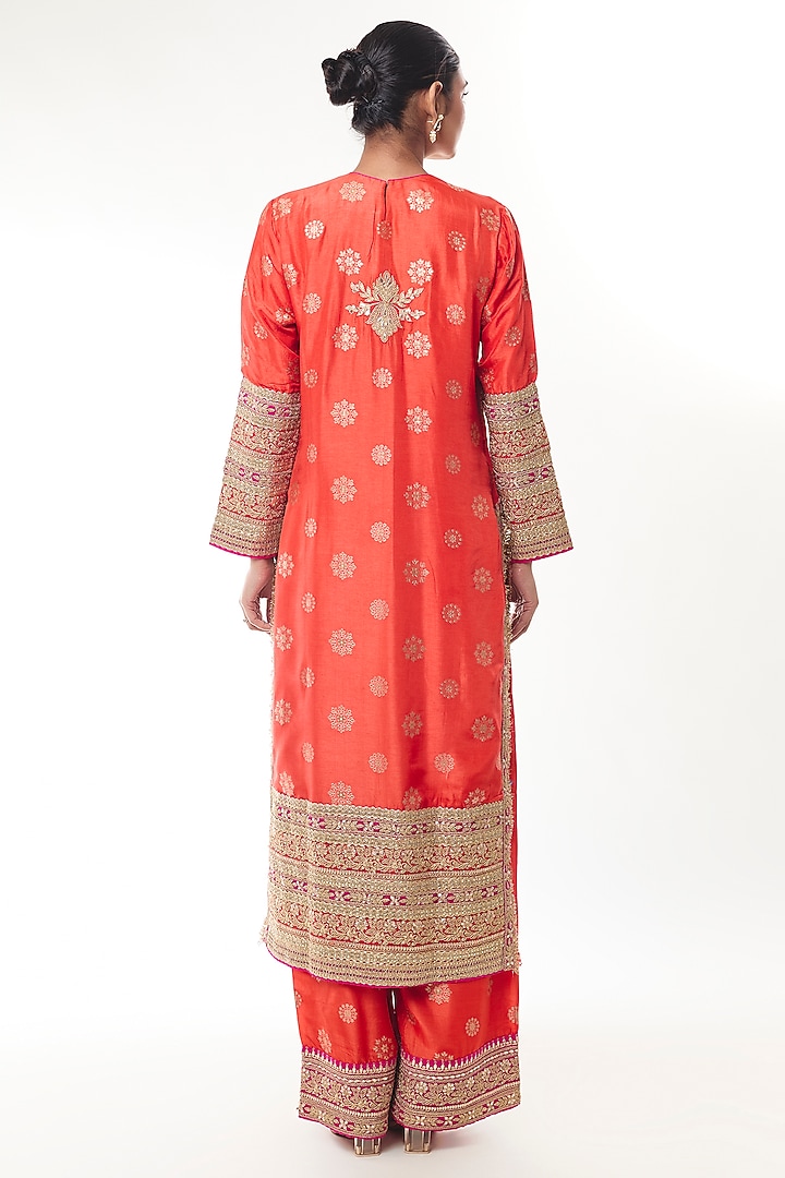 Orange Brocade Zari Embroidered Kurta Set by GOPI VAID at Pernia's Pop Up Shop