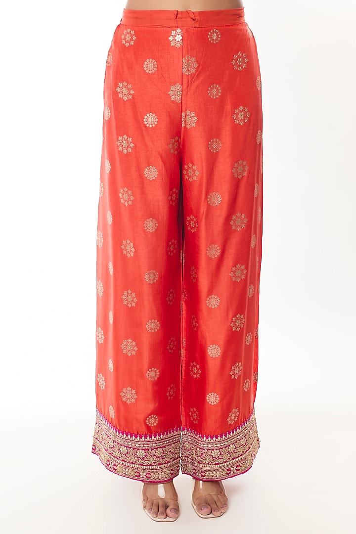 Orange Brocade Zari Embroidered Kurta Set by GOPI VAID at Pernia's Pop Up Shop