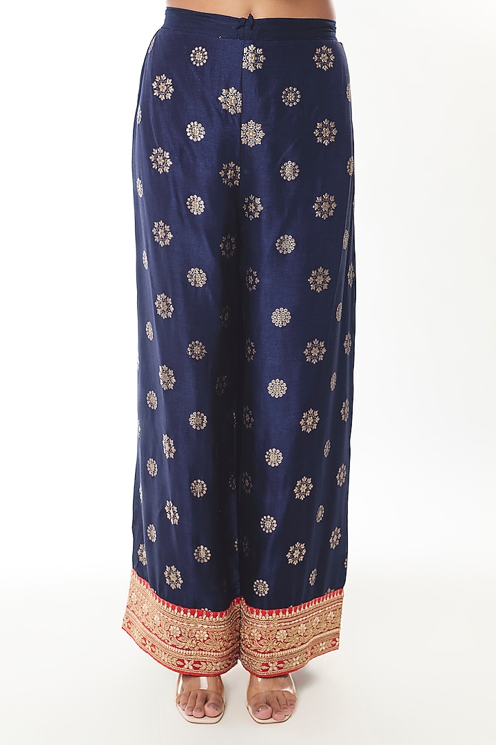 Navy Blue Brocade Zari Embroidered Kurta Set by GOPI VAID at Pernia's Pop Up Shop
