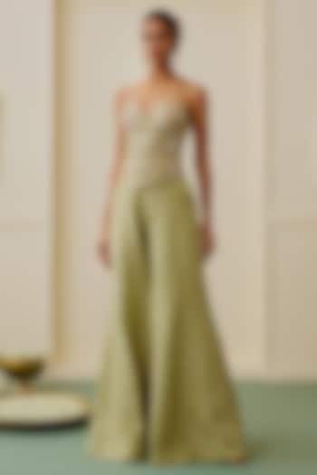 Pista Green Tussar Wide-Legged Pant Set by GOPI VAID at Pernia's Pop Up Shop
