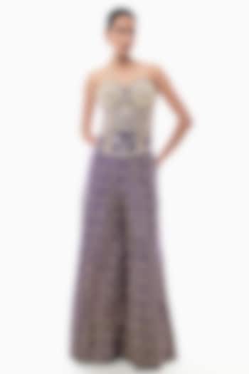 Purple Tussar Sequins Embroidered Pant Set by GOPI VAID at Pernia's Pop Up Shop