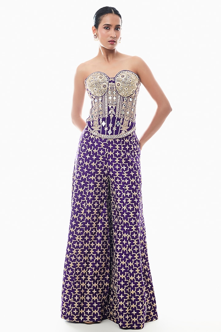 Purple Tussar Sequins Embroidered Pant Set by GOPI VAID at Pernia's Pop Up Shop