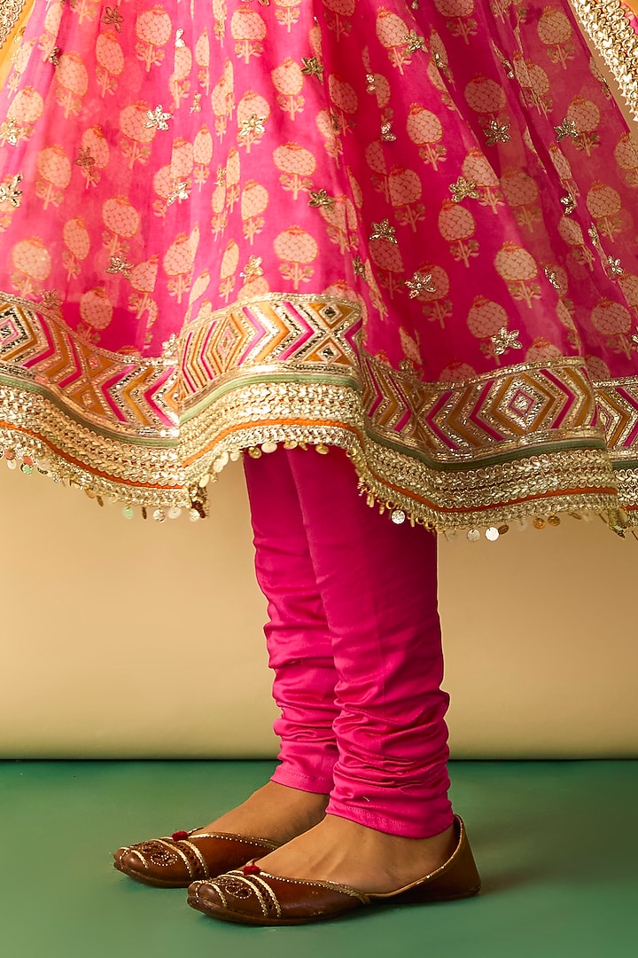 Pink Georgette Floral Block Printed Wedding Anarkali Set by Gopi Vaid at Pernia's Pop Up Shop