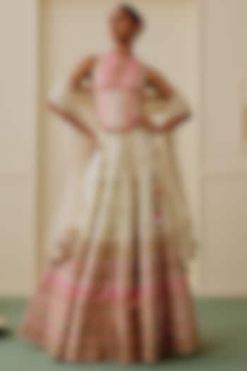 Ivory Tussar Mirror Embellished Wedding Lehenga Set by Gopi Vaid at Pernia's Pop Up Shop