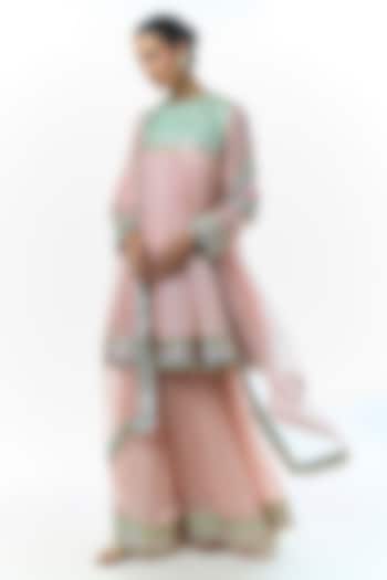Pink Organza Flared Wedding Sharara Set by Gopi Vaid at Pernia's Pop Up Shop