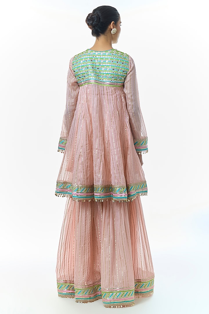 Pink Organza Flared Wedding Sharara Set by Gopi Vaid at Pernia's Pop Up Shop