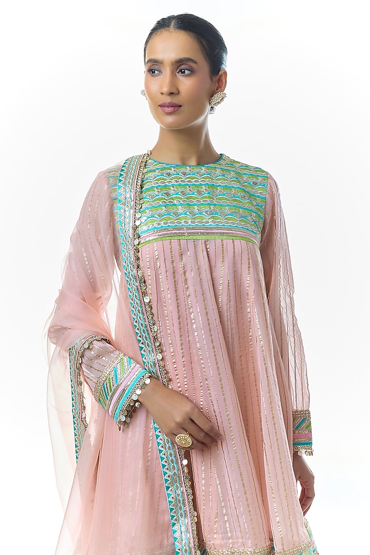 Pink Organza Flared Wedding Sharara Set by Gopi Vaid at Pernia's Pop Up Shop