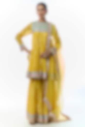 Yellow Organza Flared Wedding Sharara Set by Gopi Vaid at Pernia's Pop Up Shop