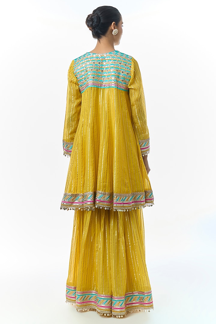 Yellow Organza Flared Wedding Sharara Set by Gopi Vaid at Pernia's Pop Up Shop