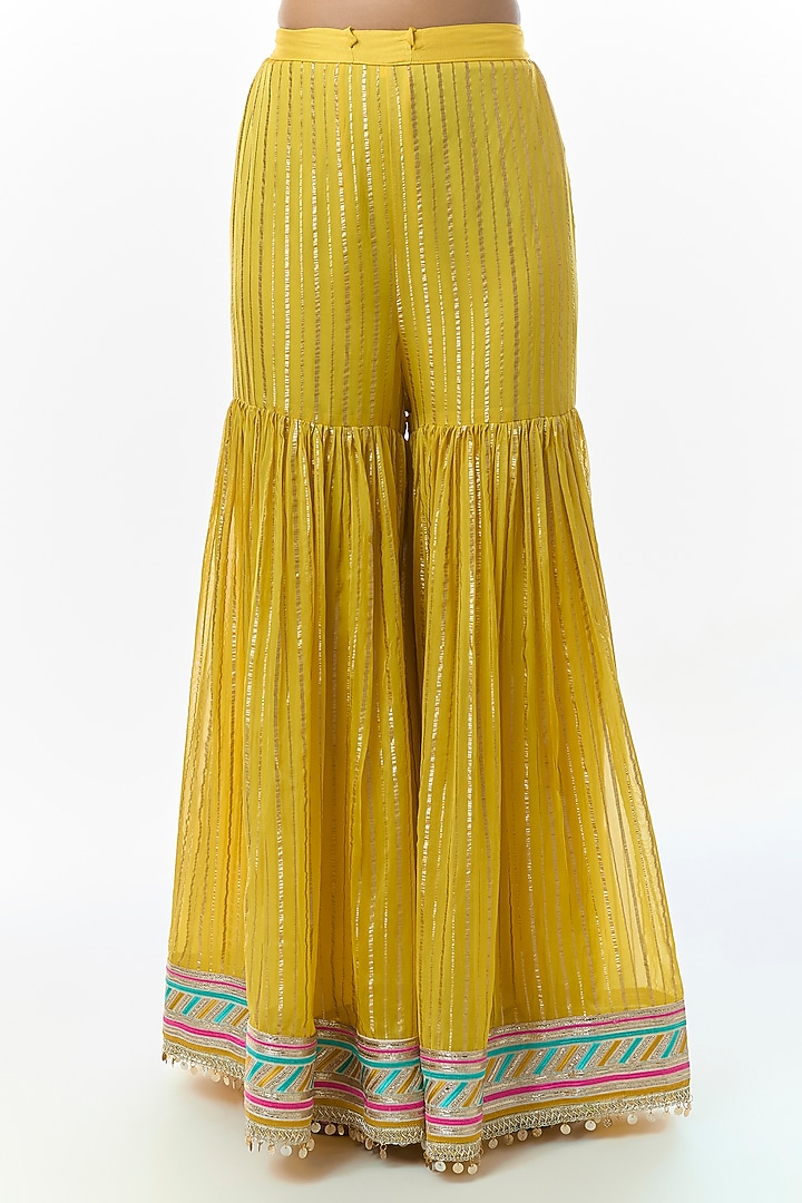 Yellow Organza Flared Wedding Sharara Set by Gopi Vaid at Pernia's Pop Up Shop