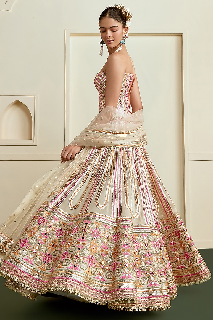 Ivory Georgette Embellished Wedding Lehenga Set by Gopi Vaid at Pernia's Pop Up Shop