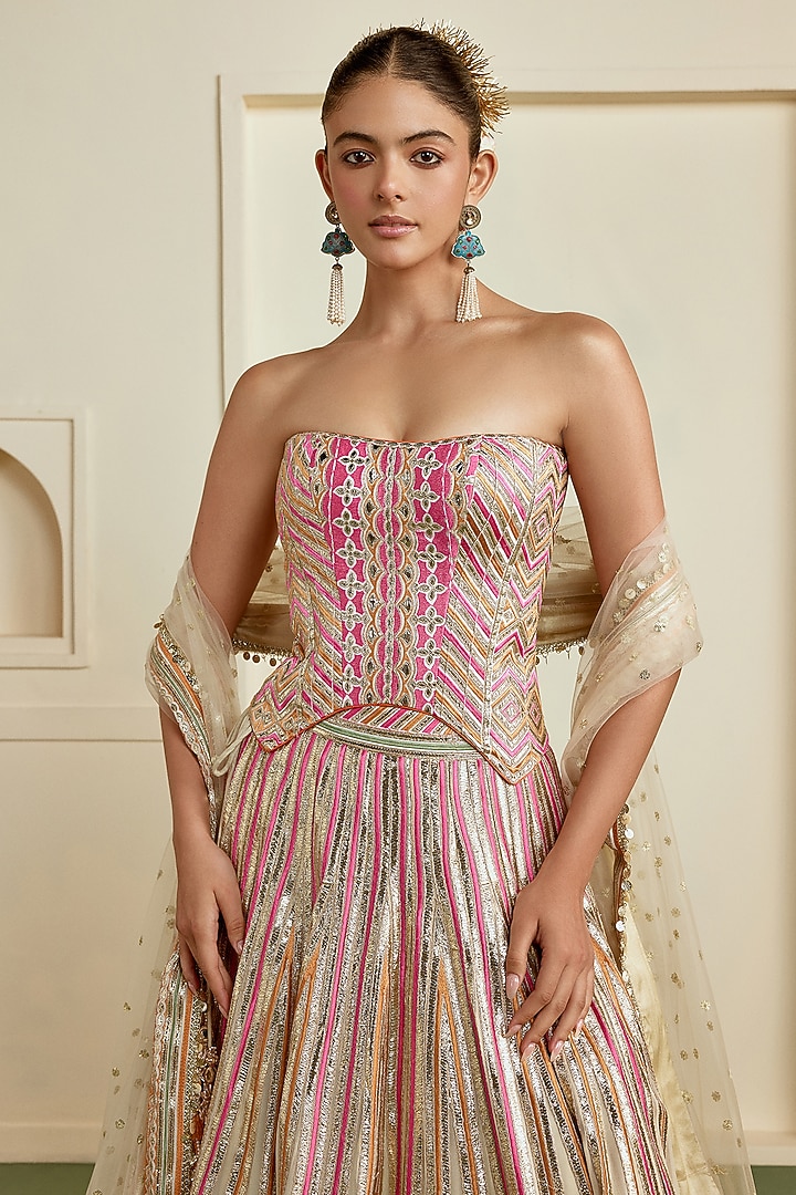Ivory Georgette Embellished Wedding Lehenga Set by Gopi Vaid at Pernia's Pop Up Shop