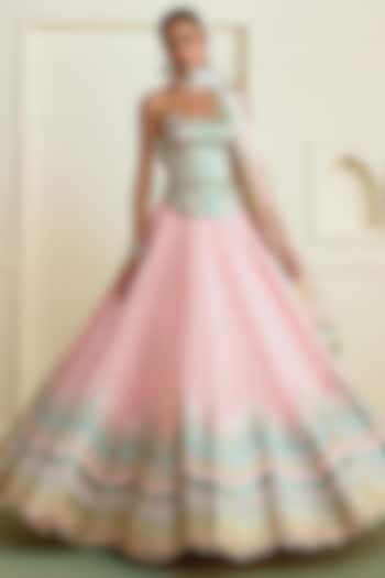 Soft Pink Georgette Embroidered Wedding Lehenga Set by Gopi Vaid at Pernia's Pop Up Shop