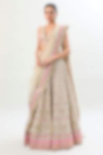 Ivory Georgette Mirror Embroidered Bridal Wedding Lehenga Set by Gopi Vaid at Pernia's Pop Up Shop