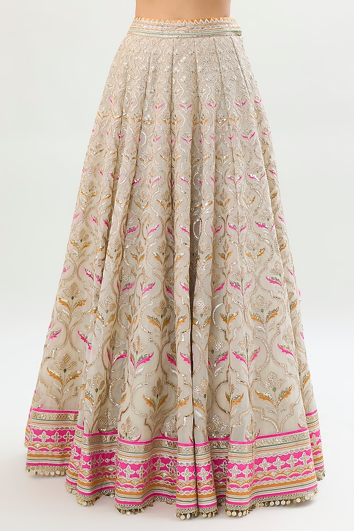 Ivory Georgette Mirror Embroidered Bridal Wedding Lehenga Set by Gopi Vaid at Pernia's Pop Up Shop